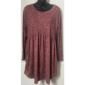 Haptics Dark Pink Leopard Print Long Sleeve Baby Doll Dress Size S  NWT